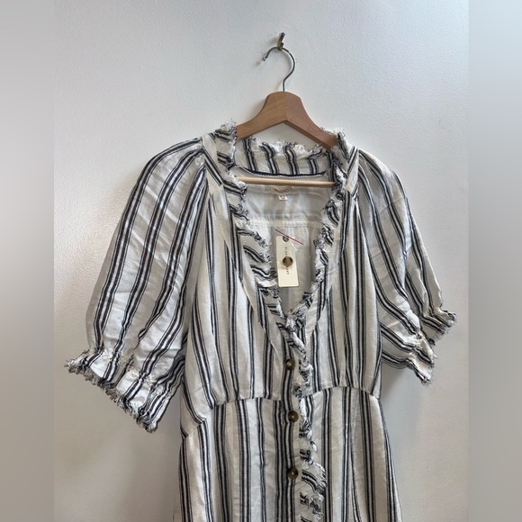 Anthropologie Pilcro Linen Blend Ruffle Collar Buttondown Dress Size 14 - Picture 1 of 7